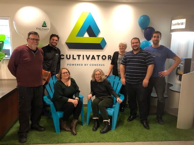 Meeting at Conexus Incubator. From left to right: John Brazill, Josh Campbell, April Bourgeois, Susan Birley, Donna Nelson, Andrew Tait, and Paul Levasseur - Feb 2, 2019